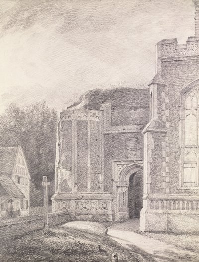 Zuidelijke Boog van de verwoeste toren van de Kerk van East Bergholt (potloodtekening) door John Constable